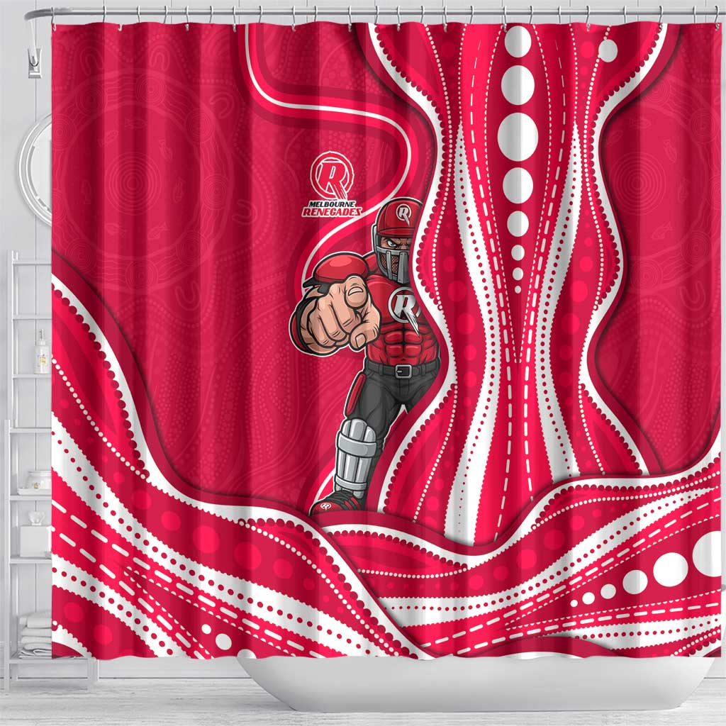 Melbourne Renegades Shower Curtain Aboriginal Dot Art Red White - Tribal Wave Pattern