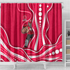 Melbourne Renegades Shower Curtain Aboriginal Dot Art Red White - Tribal Wave Pattern