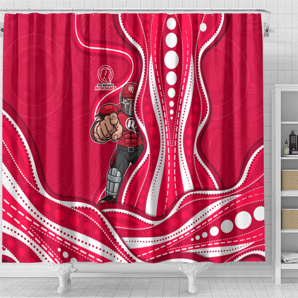 Melbourne Renegades Shower Curtain Aboriginal Dot Art Red White - Tribal Wave Pattern