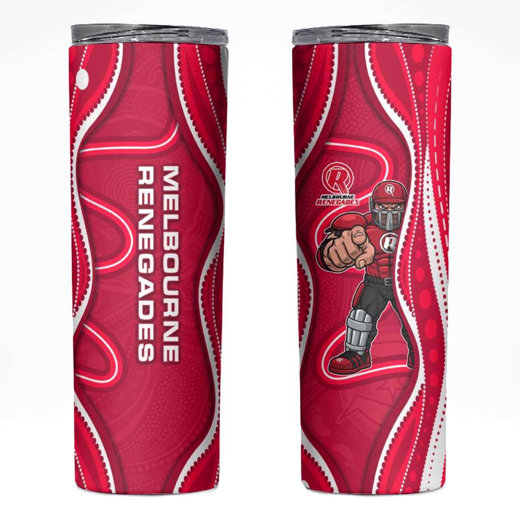Melbourne Renegades Skinny Tumbler Aboriginal Dot Art Red White - Tribal Wave Pattern