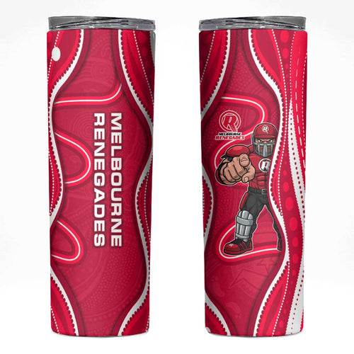 Melbourne Renegades Skinny Tumbler Aboriginal Dot Art Red White - Tribal Wave Pattern