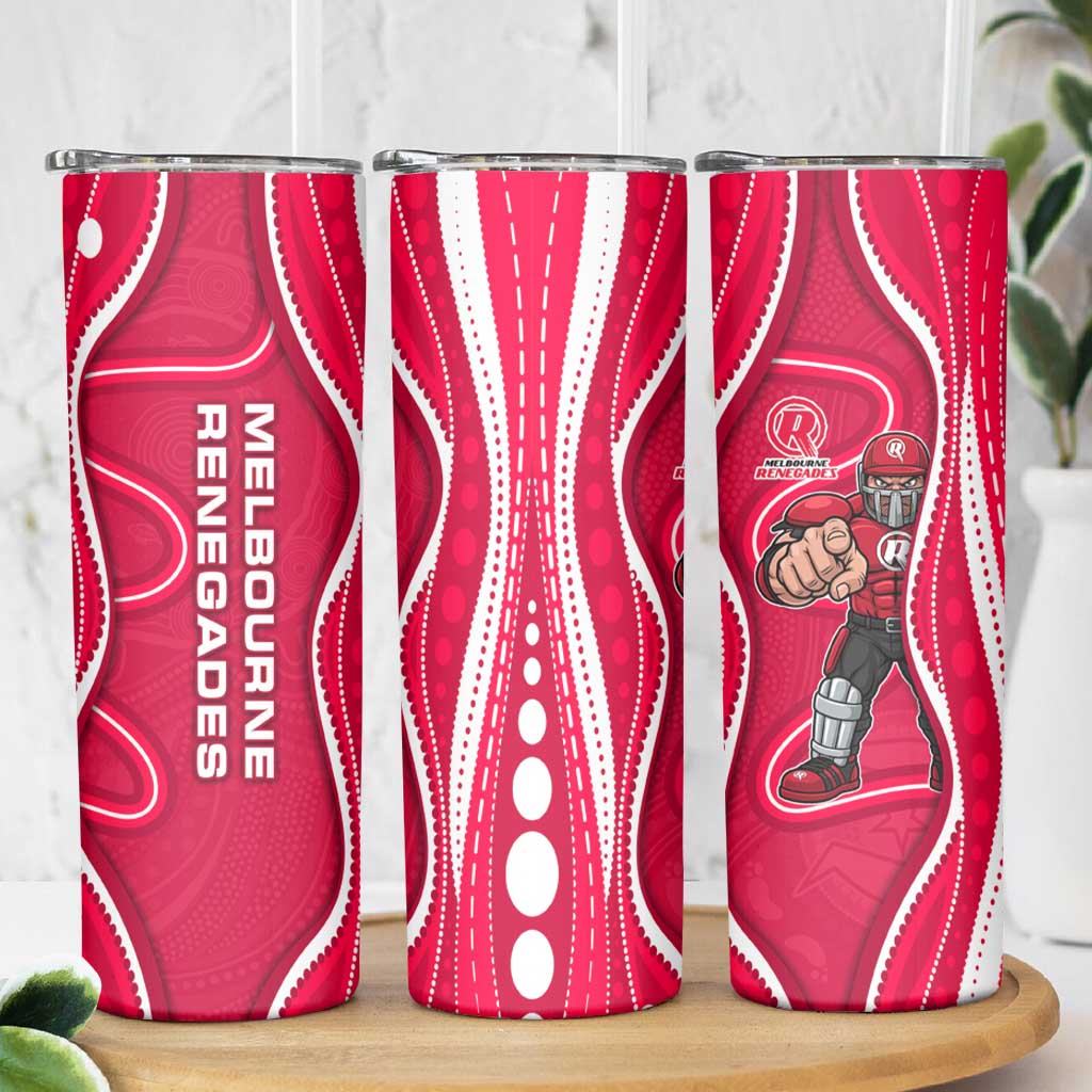 Melbourne Renegades Skinny Tumbler Aboriginal Dot Art Red White - Tribal Wave Pattern