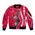 Melbourne Renegades Sleeve Zip Bomber Jacket Aboriginal Dot Art Red White - Tribal Wave Pattern