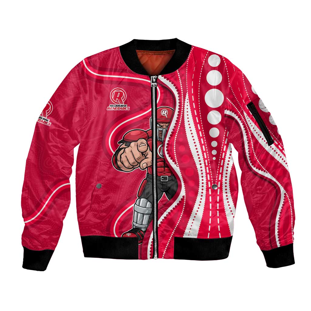 Melbourne Renegades Sleeve Zip Bomber Jacket Aboriginal Dot Art Red White - Tribal Wave Pattern