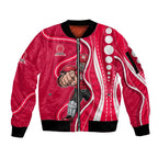 Melbourne Renegades Sleeve Zip Bomber Jacket Aboriginal Dot Art Red White - Tribal Wave Pattern