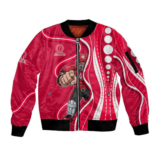 Melbourne Renegades Sleeve Zip Bomber Jacket Aboriginal Dot Art Red White - Tribal Wave Pattern