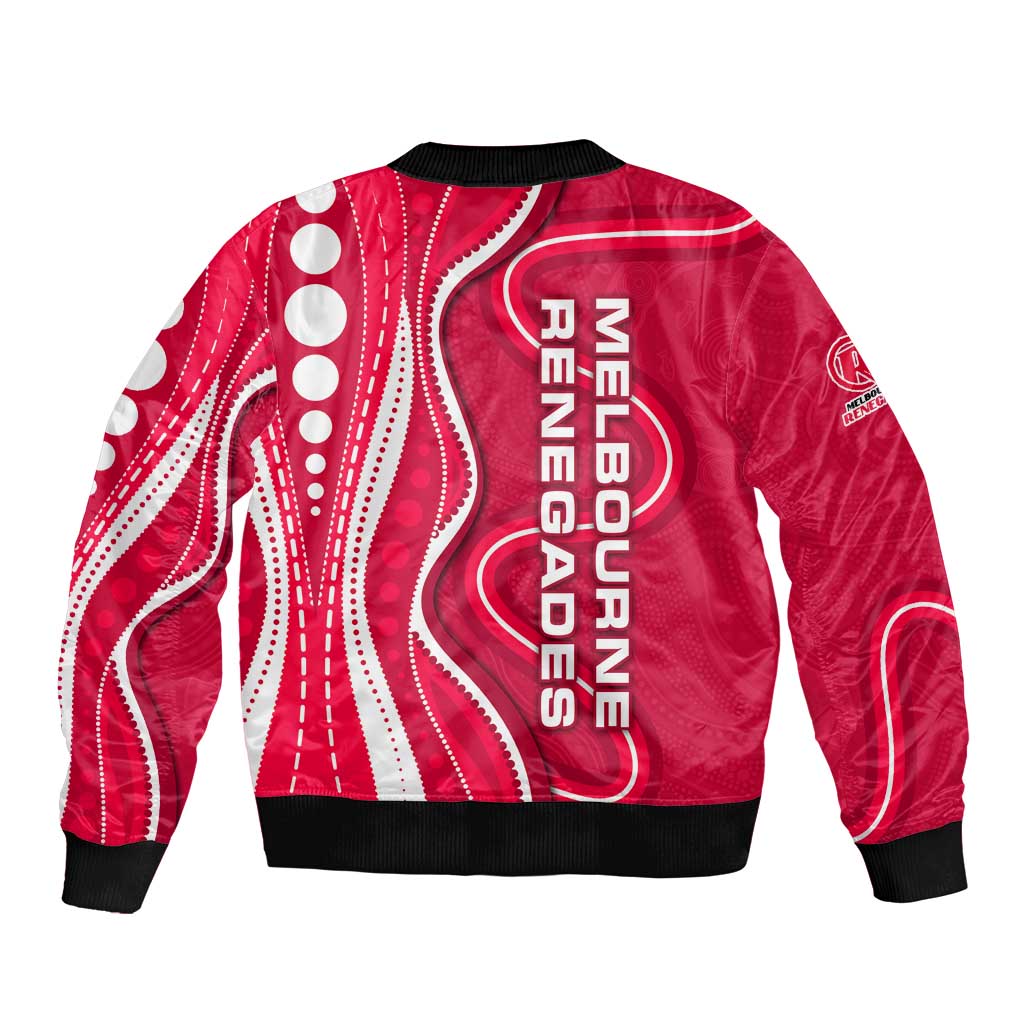 Melbourne Renegades Sleeve Zip Bomber Jacket Aboriginal Dot Art Red White - Tribal Wave Pattern