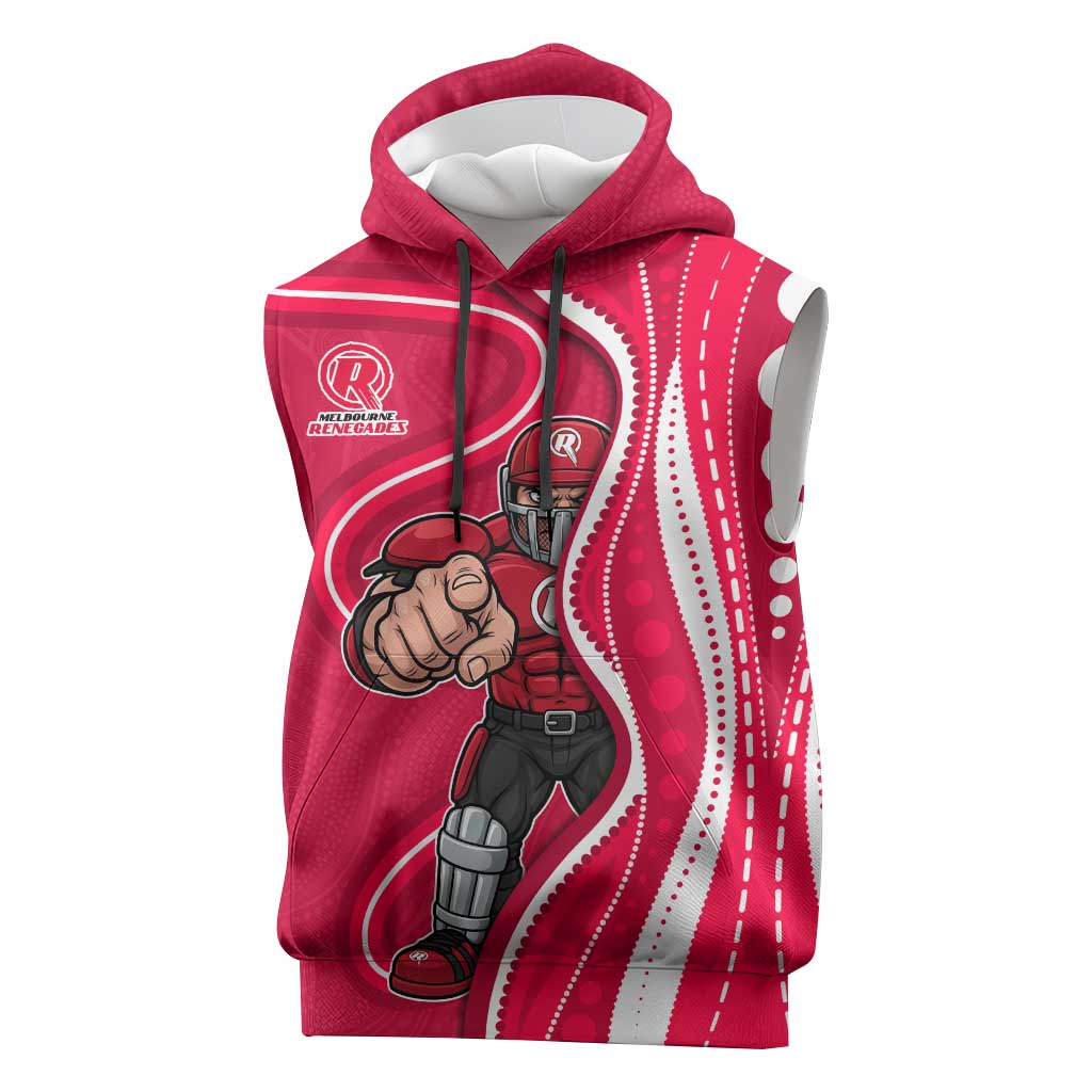 Melbourne Renegades Sleeveless Hoodie Aboriginal Dot Art Red White - Tribal Wave Pattern