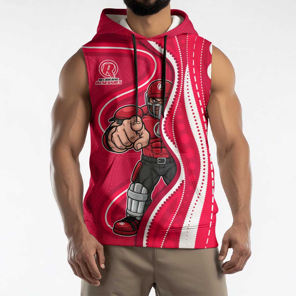 Melbourne Renegades Sleeveless Hoodie Aboriginal Dot Art Red White - Tribal Wave Pattern