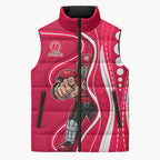 Melbourne Renegades Sleeveless Puffer Jacket Aboriginal Dot Art Red White - Tribal Wave Pattern