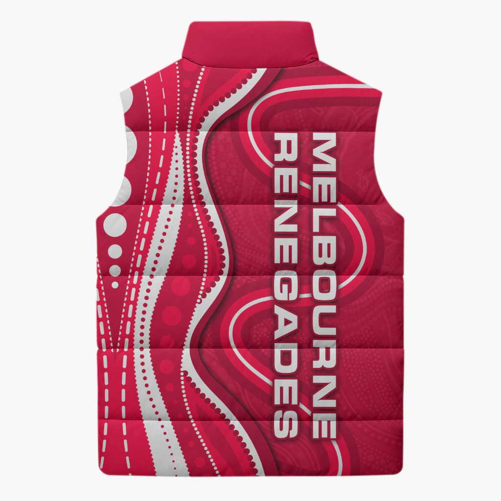 Melbourne Renegades Sleeveless Puffer Jacket Aboriginal Dot Art Red White - Tribal Wave Pattern