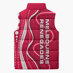 Melbourne Renegades Sleeveless Puffer Jacket Aboriginal Dot Art Red White - Tribal Wave Pattern