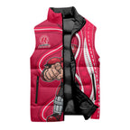 Melbourne Renegades Sleeveless Puffer Jacket Aboriginal Dot Art Red White - Tribal Wave Pattern