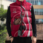 Melbourne Renegades Sleeveless Puffer Jacket Aboriginal Dot Art Red White - Tribal Wave Pattern