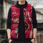 Melbourne Renegades Sleeveless Puffer Jacket Aboriginal Dot Art Red White - Tribal Wave Pattern