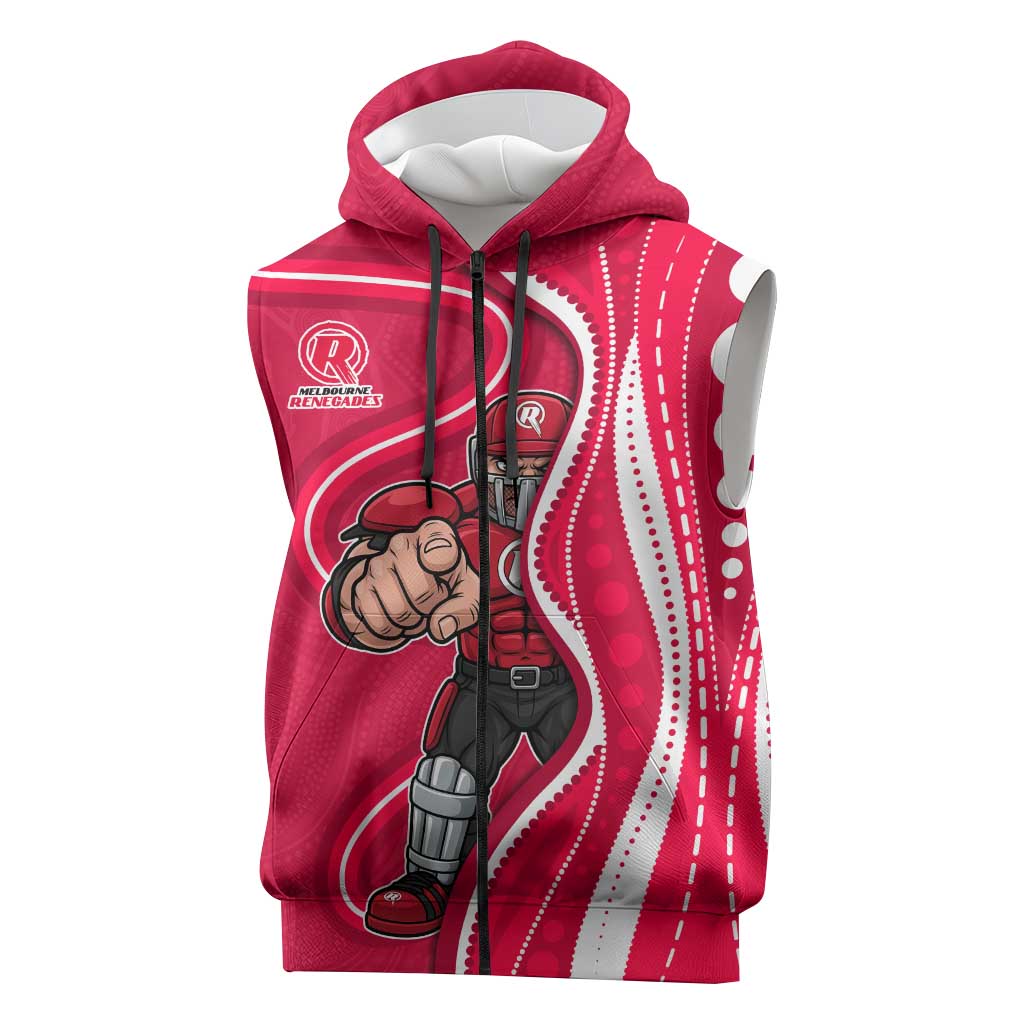 Melbourne Renegades Sleeveless Zip Hoodie Aboriginal Dot Art Red White - Tribal Wave Pattern