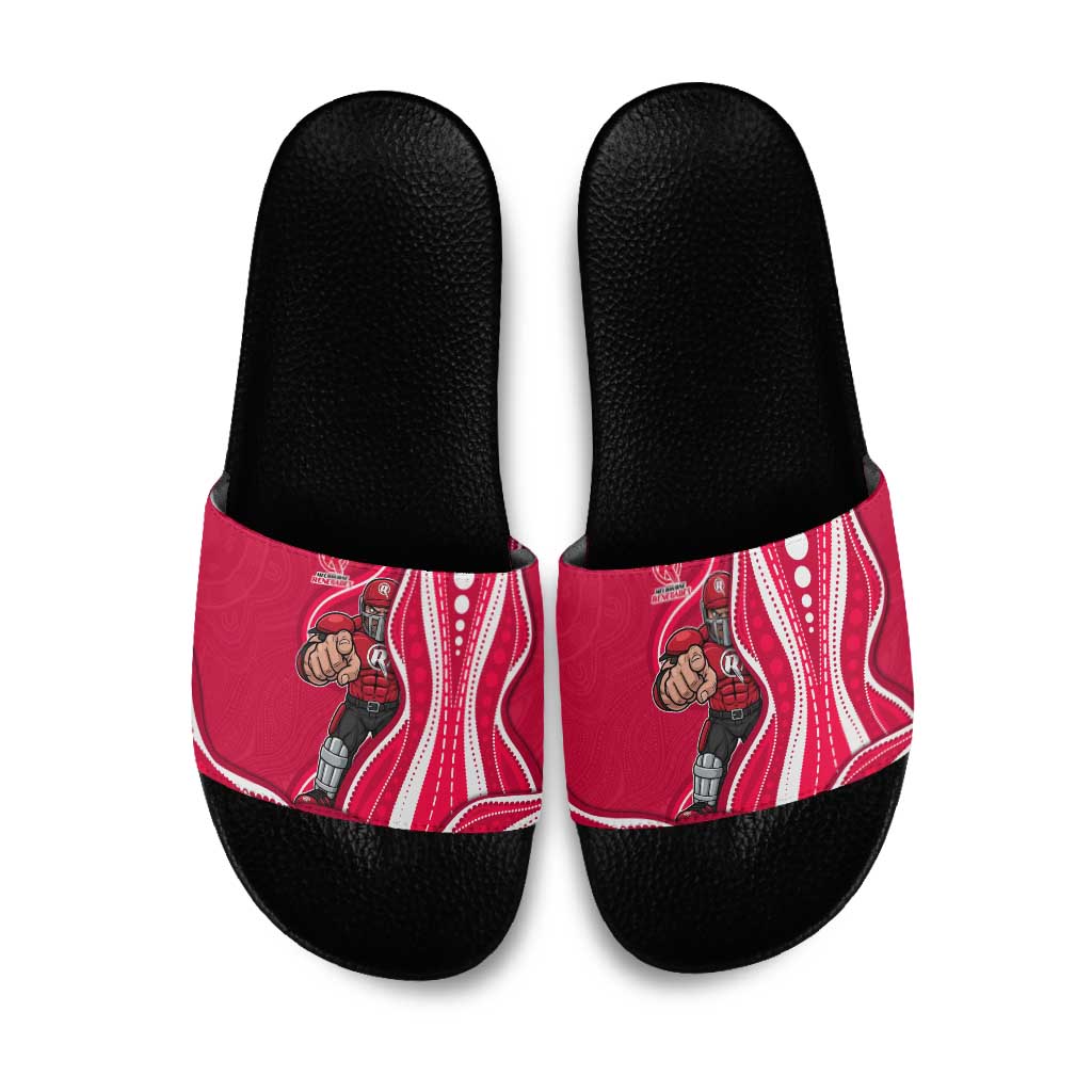 Melbourne Renegades Slide Sandals Aboriginal Dot Art Red White - Tribal Wave Pattern