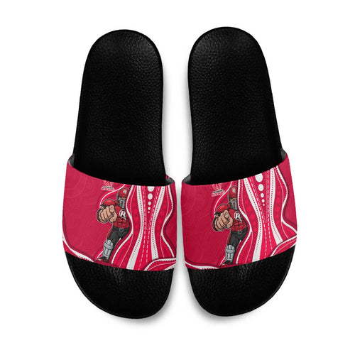 Melbourne Renegades Slide Sandals Aboriginal Dot Art Red White - Tribal Wave Pattern
