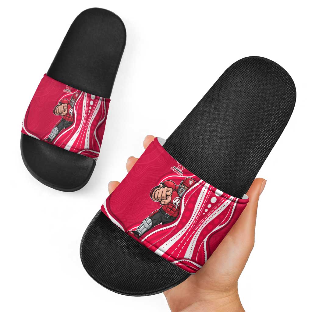 Melbourne Renegades Slide Sandals Aboriginal Dot Art Red White - Tribal Wave Pattern