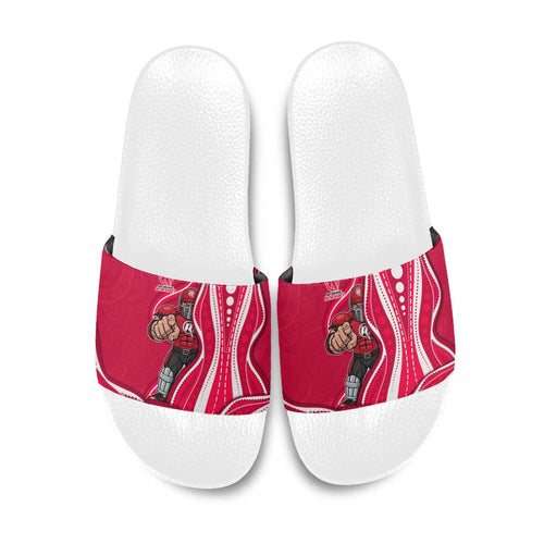 Melbourne Renegades Slide Sandals Aboriginal Dot Art Red White - Tribal Wave Pattern