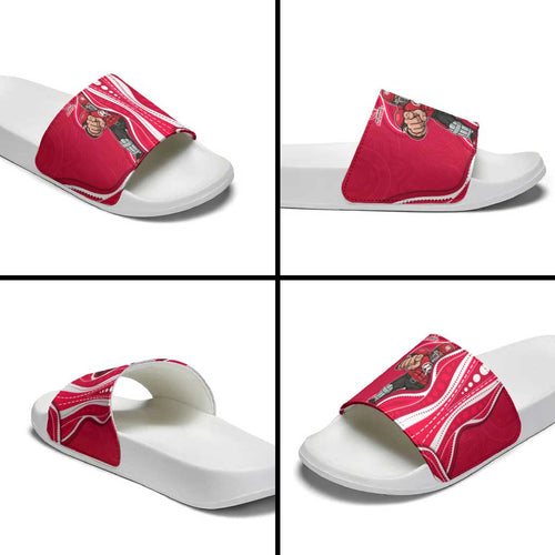 Melbourne Renegades Slide Sandals Aboriginal Dot Art Red White - Tribal Wave Pattern