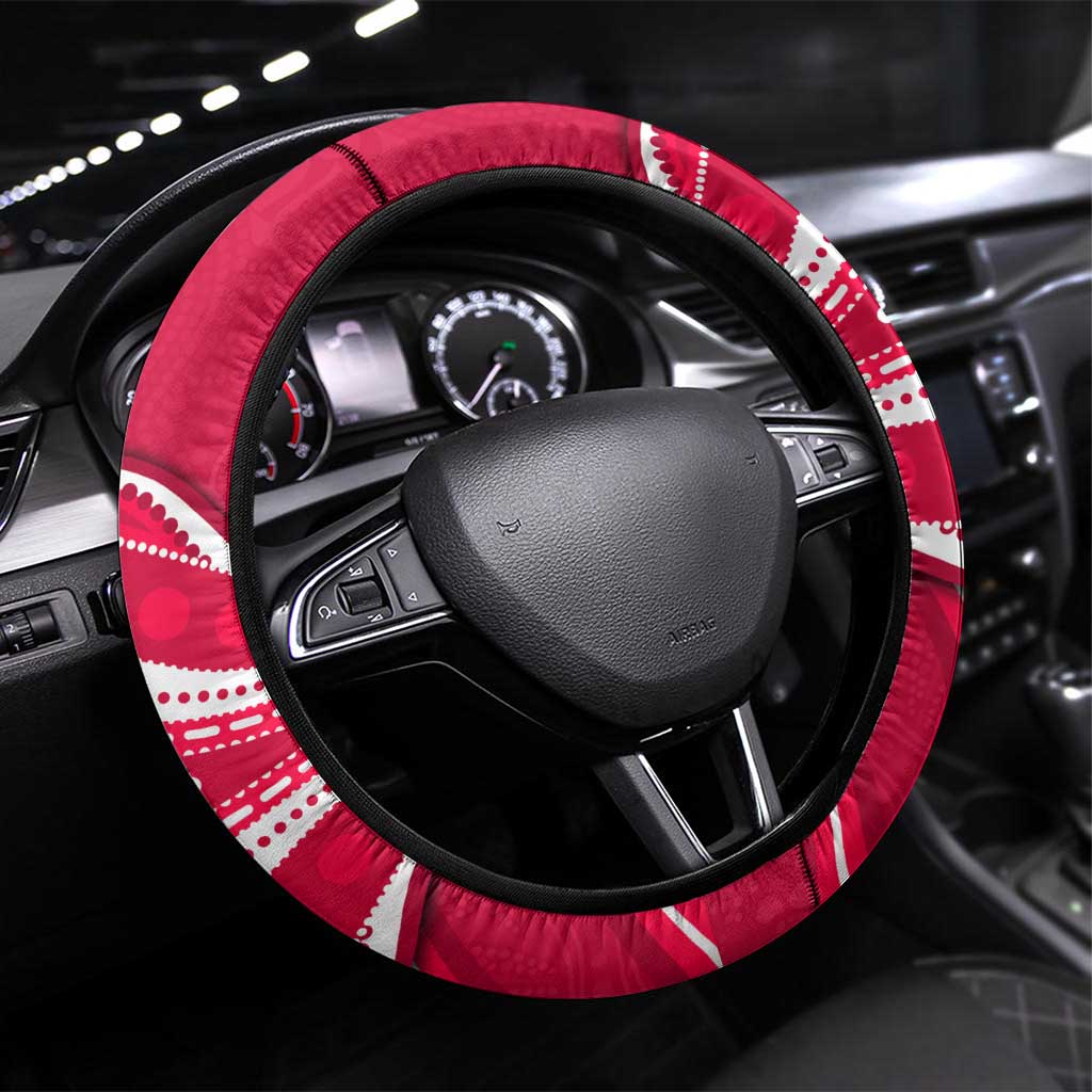 Melbourne Renegades Steering Wheel Cover Aboriginal Dot Art Red White - Tribal Wave Pattern