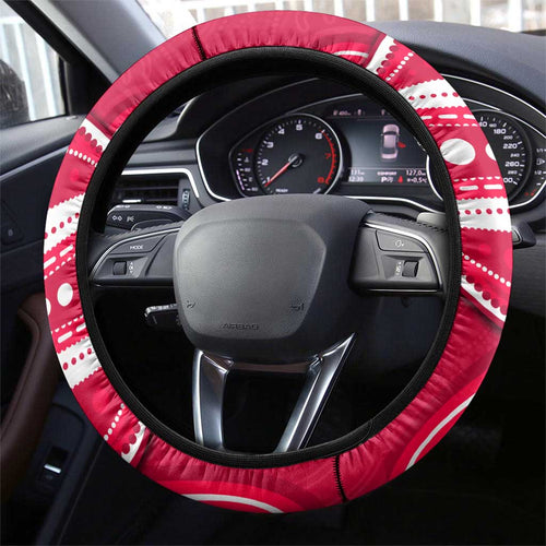 Melbourne Renegades Steering Wheel Cover Aboriginal Dot Art Red White - Tribal Wave Pattern