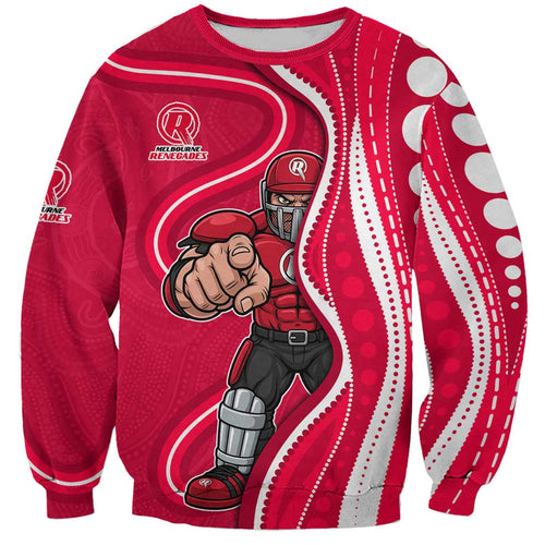 Melbourne Renegades Sweatshirt Aboriginal Dot Art Red White - Tribal Wave Pattern