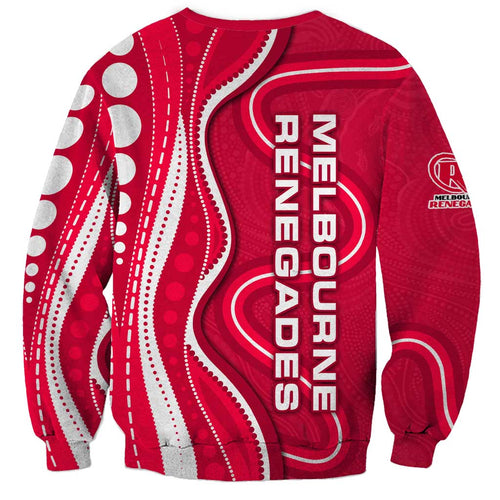 Melbourne Renegades Sweatshirt Aboriginal Dot Art Red White - Tribal Wave Pattern