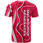 Melbourne Renegades T Shirt Aboriginal Dot Art Red White - Tribal Wave Pattern