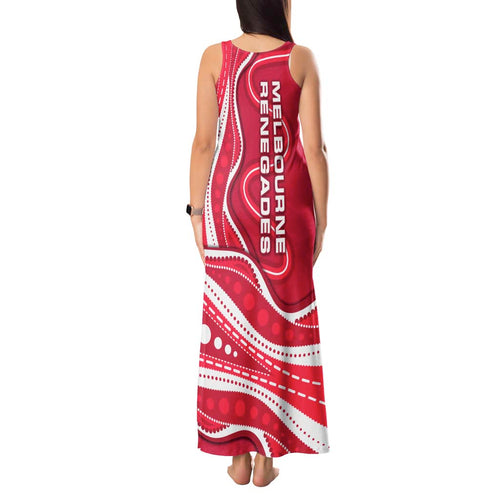Melbourne Renegades Tank Maxi Dress Aboriginal Dot Art Red White - Tribal Wave Pattern