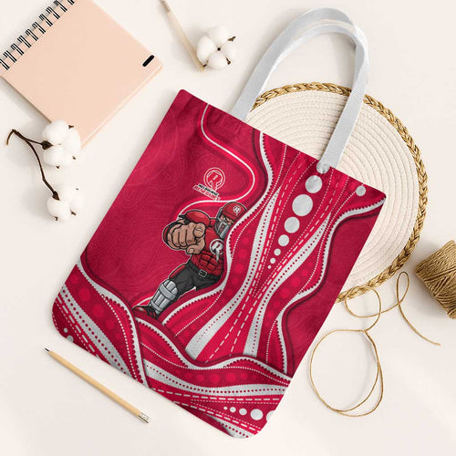 Melbourne Renegades Tote Bag Aboriginal Dot Art Red White - Tribal Wave Pattern