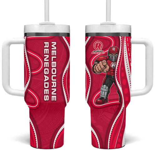 Melbourne Renegades Tumbler With Handle Aboriginal Dot Art Red White - Tribal Wave Pattern