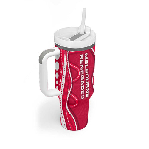 Melbourne Renegades Tumbler With Handle Aboriginal Dot Art Red White - Tribal Wave Pattern