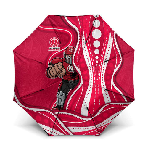 Melbourne Renegades Umbrella Aboriginal Dot Art Red White - Tribal Wave Pattern
