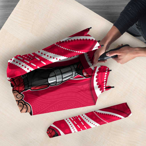 Melbourne Renegades Umbrella Aboriginal Dot Art Red White - Tribal Wave Pattern