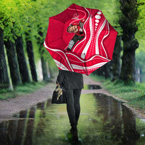 Melbourne Renegades Umbrella Aboriginal Dot Art Red White - Tribal Wave Pattern
