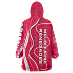 Melbourne Renegades Wearable Blanket Hoodie Aboriginal Dot Art Red White - Tribal Wave Pattern