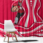 Melbourne Renegades Window Curtain Aboriginal Dot Art Red White - Tribal Wave Pattern