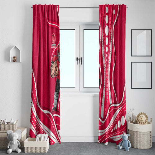 Melbourne Renegades Window Curtain Aboriginal Dot Art Red White - Tribal Wave Pattern
