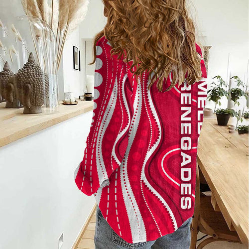 Melbourne Renegades Women Casual Shirt Aboriginal Dot Art Red White - Tribal Wave Pattern