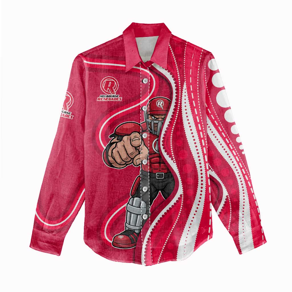 Melbourne Renegades Women Casual Shirt Aboriginal Dot Art Red White - Tribal Wave Pattern
