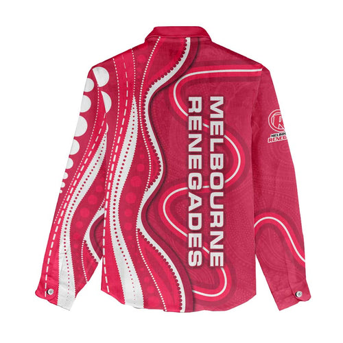 Melbourne Renegades Women Casual Shirt Aboriginal Dot Art Red White - Tribal Wave Pattern