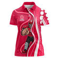 Melbourne Renegades Women Polo Shirt Aboriginal Dot Art Red White - Tribal Wave Pattern