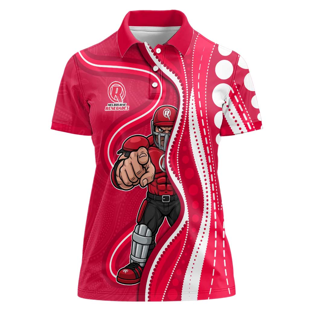 Melbourne Renegades Women Polo Shirt Aboriginal Dot Art Red White - Tribal Wave Pattern