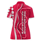 Melbourne Renegades Women Polo Shirt Aboriginal Dot Art Red White - Tribal Wave Pattern