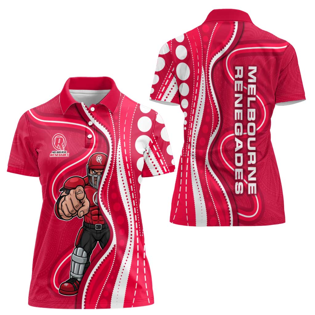 Melbourne Renegades Women Polo Shirt Aboriginal Dot Art Red White - Tribal Wave Pattern