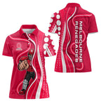 Melbourne Renegades Women Polo Shirt Aboriginal Dot Art Red White - Tribal Wave Pattern