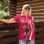 Melbourne Renegades Women Polo Shirt Aboriginal Dot Art Red White - Tribal Wave Pattern
