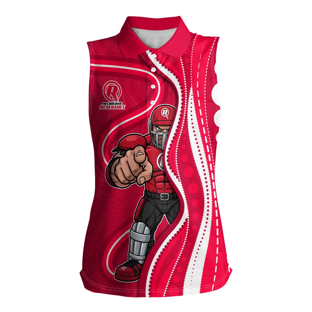 Melbourne Renegades Women Sleeveless Polo Shirt Aboriginal Dot Art Red White - Tribal Wave Pattern